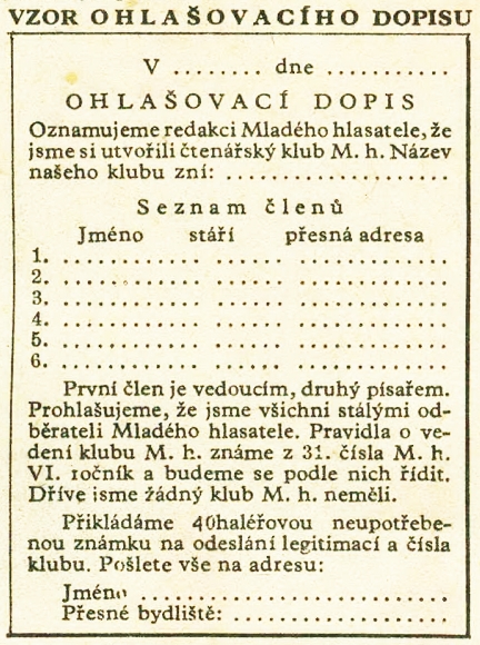 Vzor ohla�ovac�ho dopisu klub� Mlad�ho hlasatele - 6 / 31